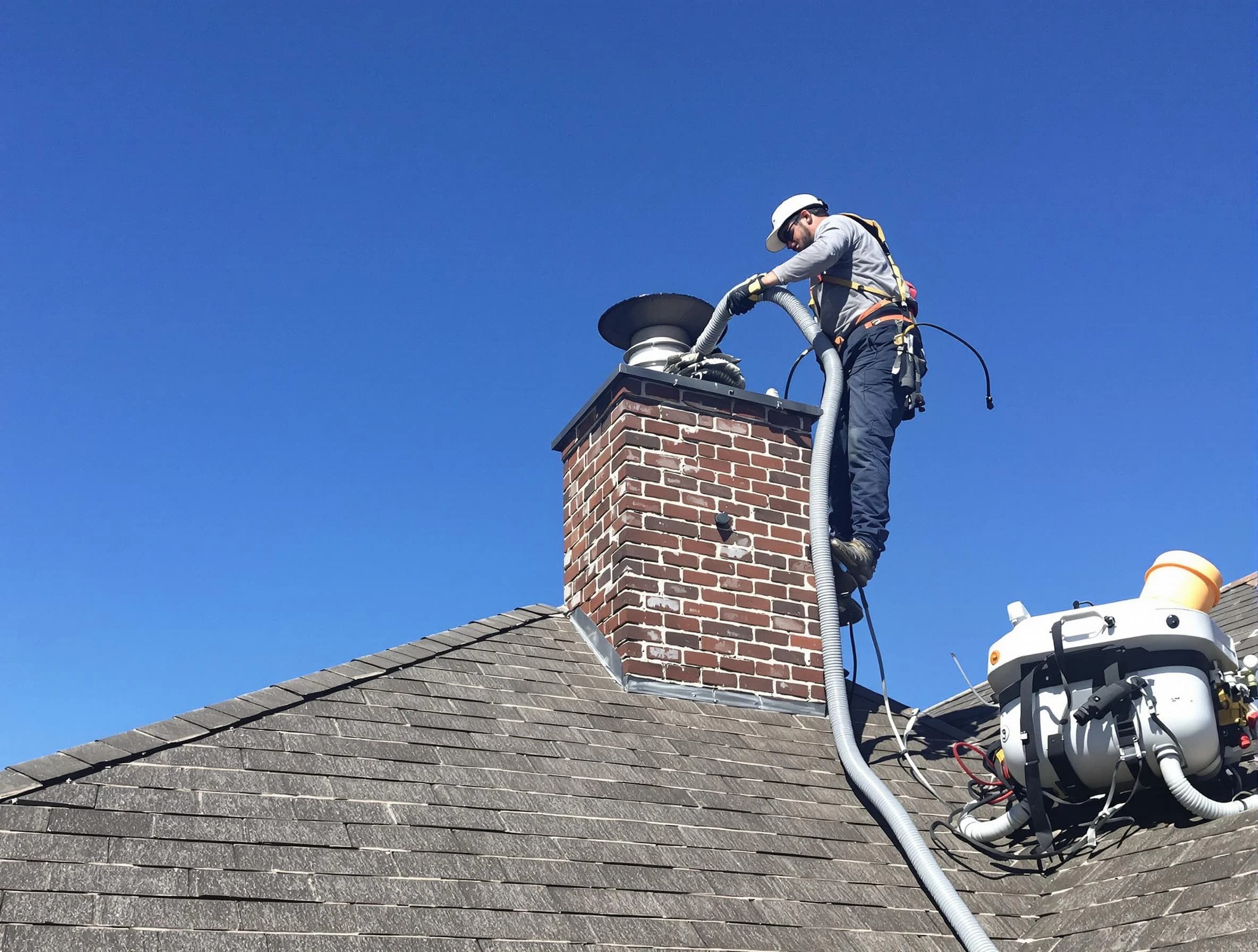 Dedicated Shawnee Chimney Sweep team member cleaning a chimney in Shawnee, OK