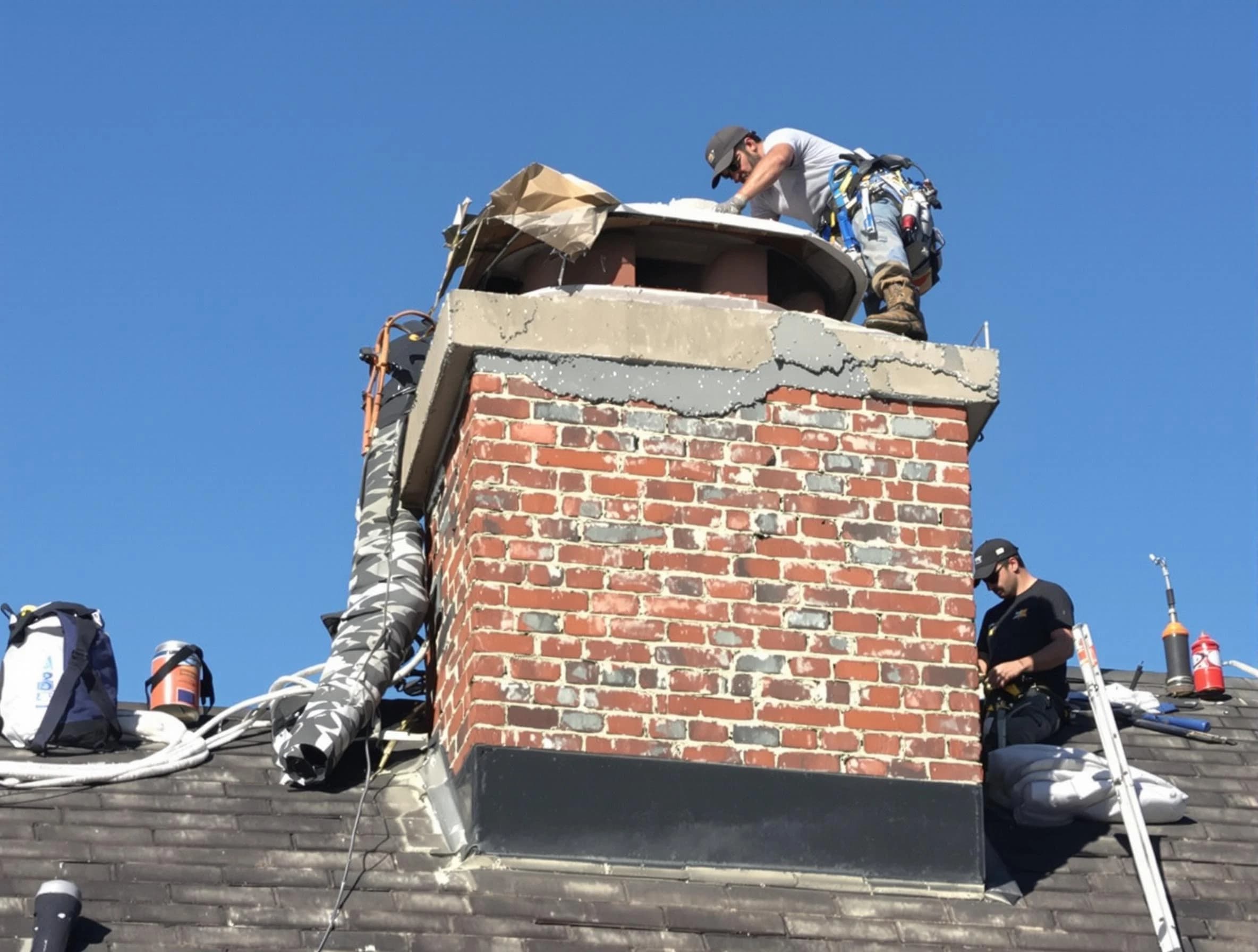 Shawnee Chimney Sweep installing a custom chimney crown in Shawnee, OK