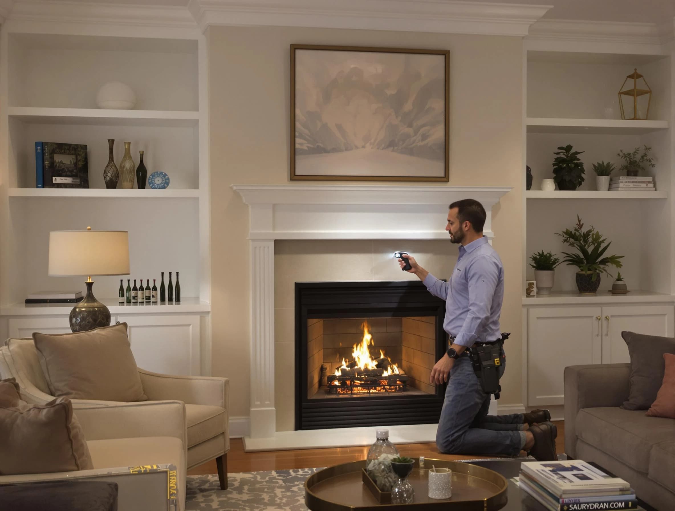 Shawnee Chimney Sweep conducting a fireplace safety inspection in Shawnee, OK