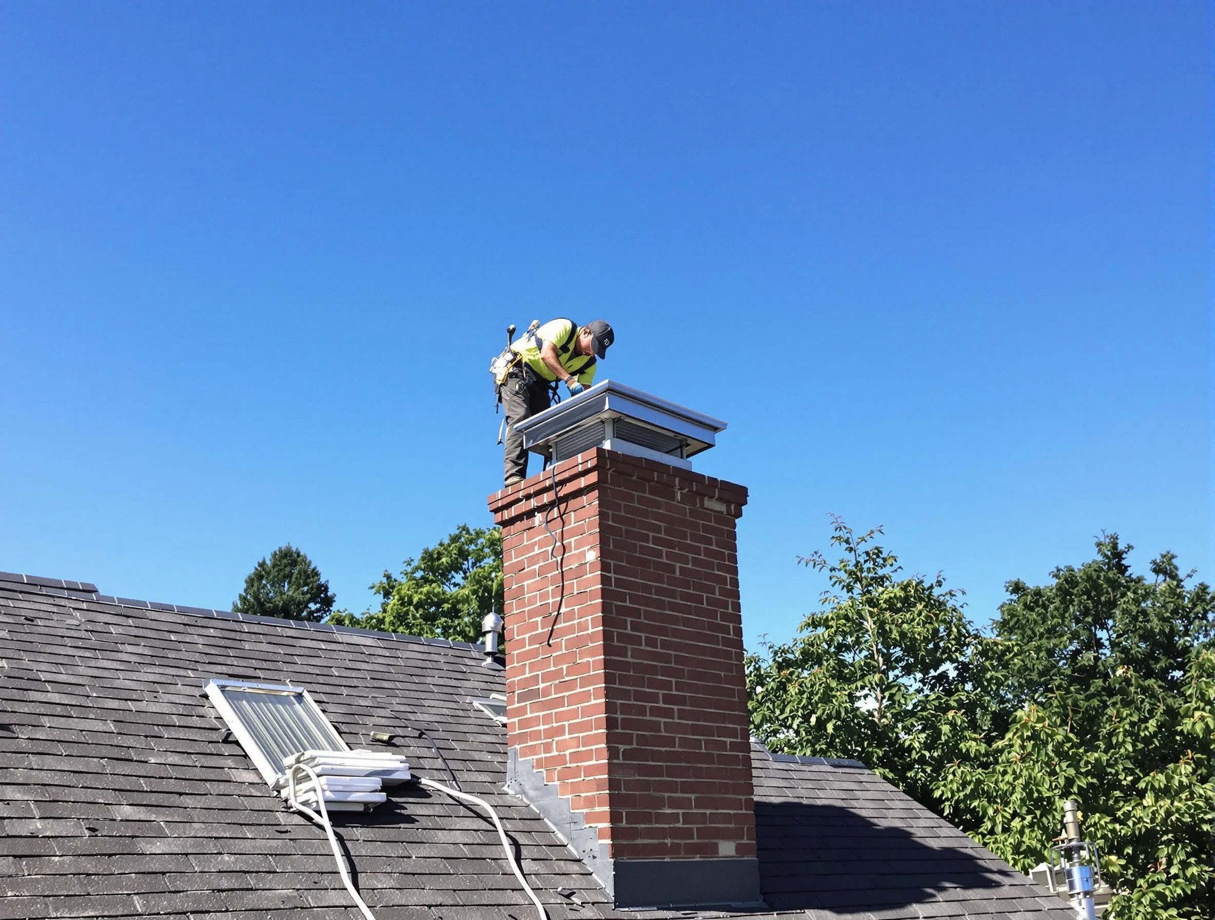 Shawnee Chimney Sweep technician measuring a chimney cap in Shawnee, OK