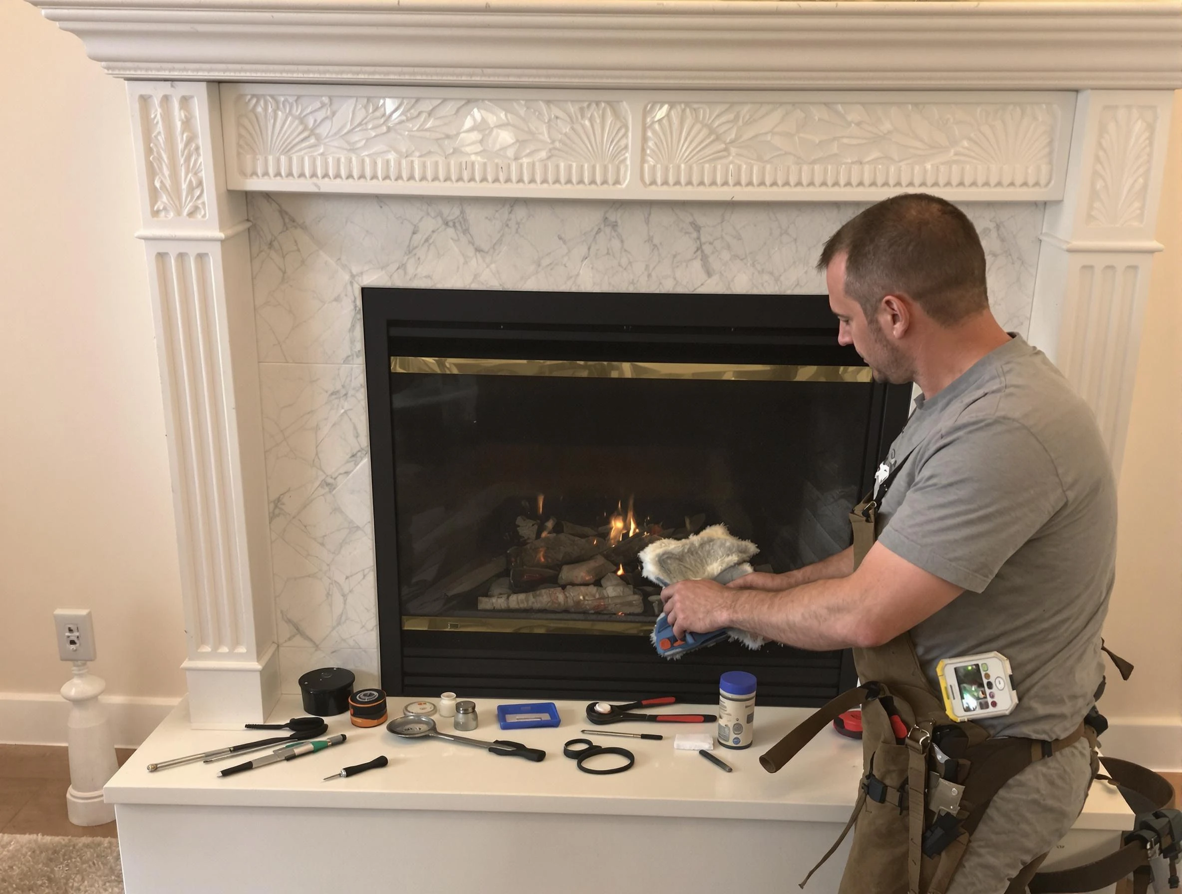 Shawnee Chimney Sweep performing fireplace maintenance in Shawnee, OK